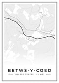 Street map poster of Betws-y-Coed village centre, Conwy