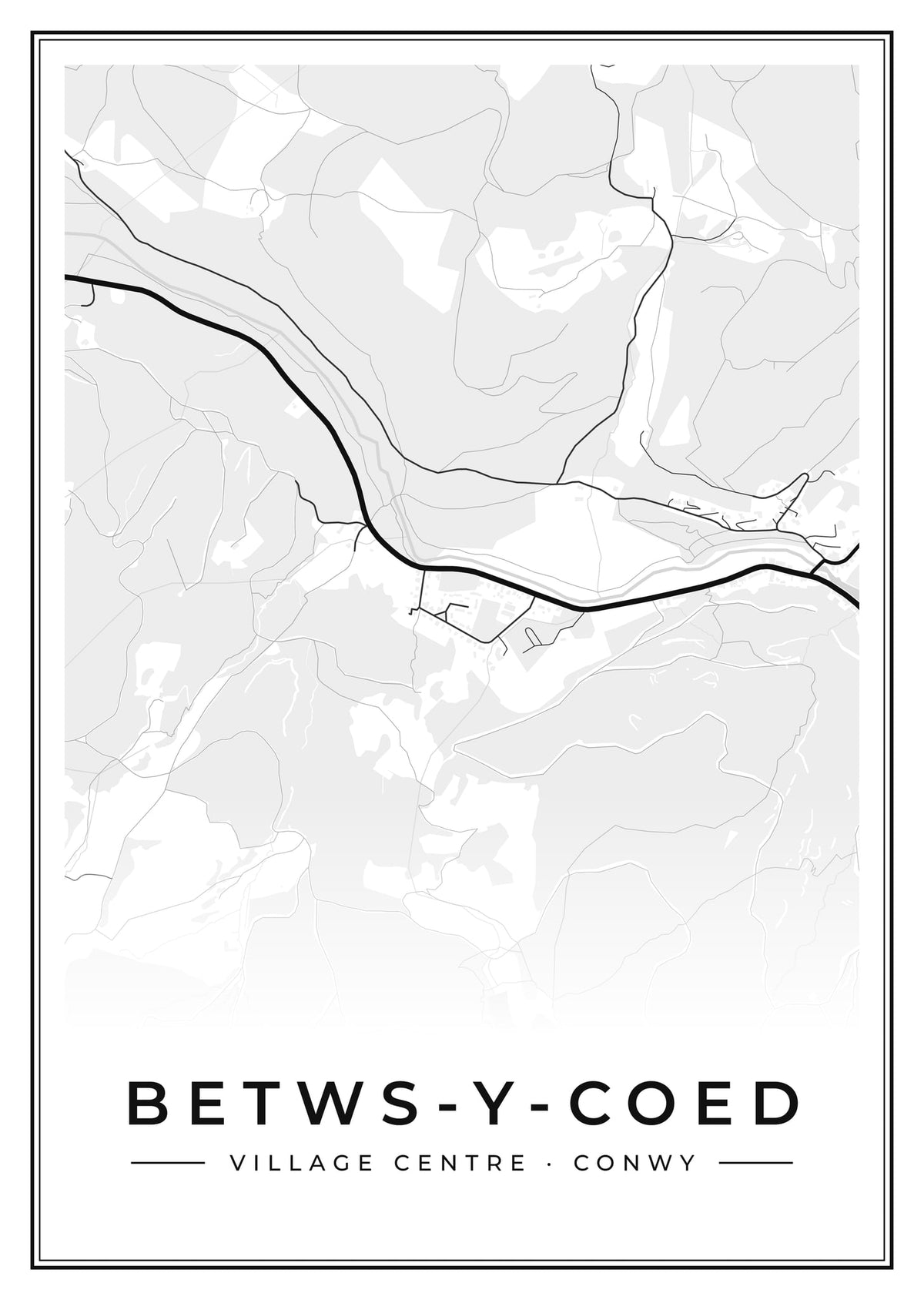 Street map poster of Betws-y-Coed village centre, Conwy