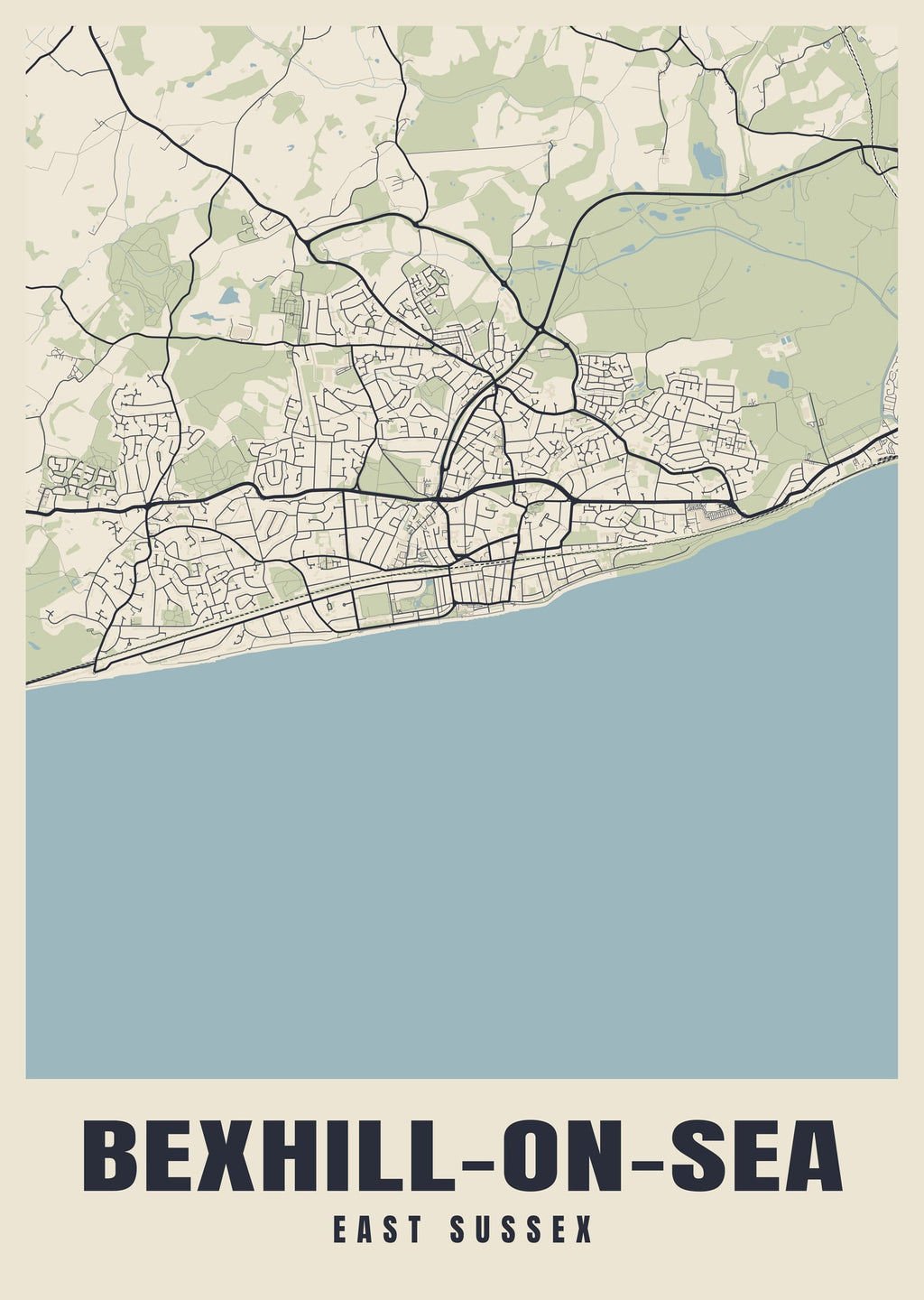 Street map poster of Bexhill-on-Sea, East Sussex