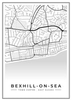 Street map poster of Bexhill-on-Sea town centre, East Sussex