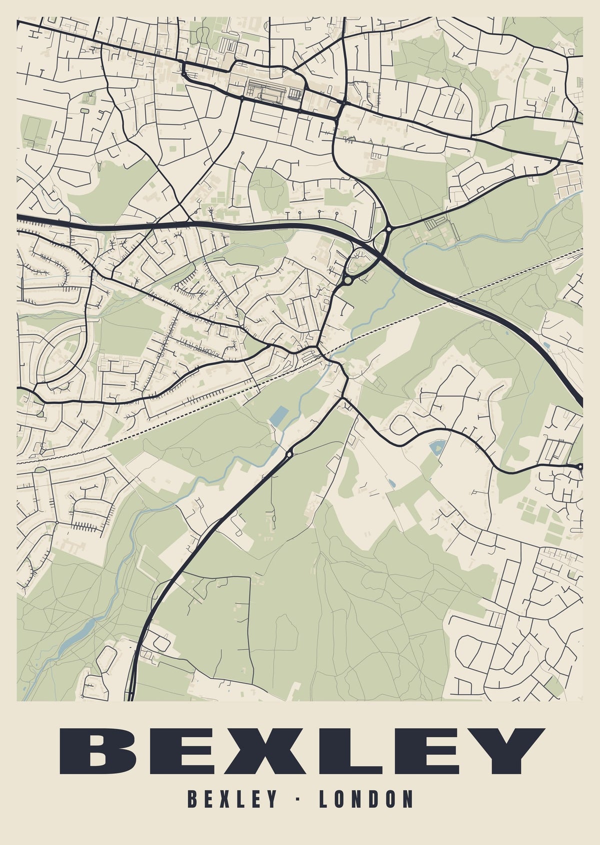 Heritage street map poster of Bexley, Bexley, London