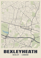 Heritage street map poster of Bexleyheath, Bexley, London