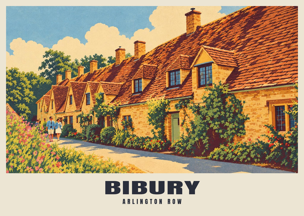 Arlington Row, Bibury poster, Retro Railway style