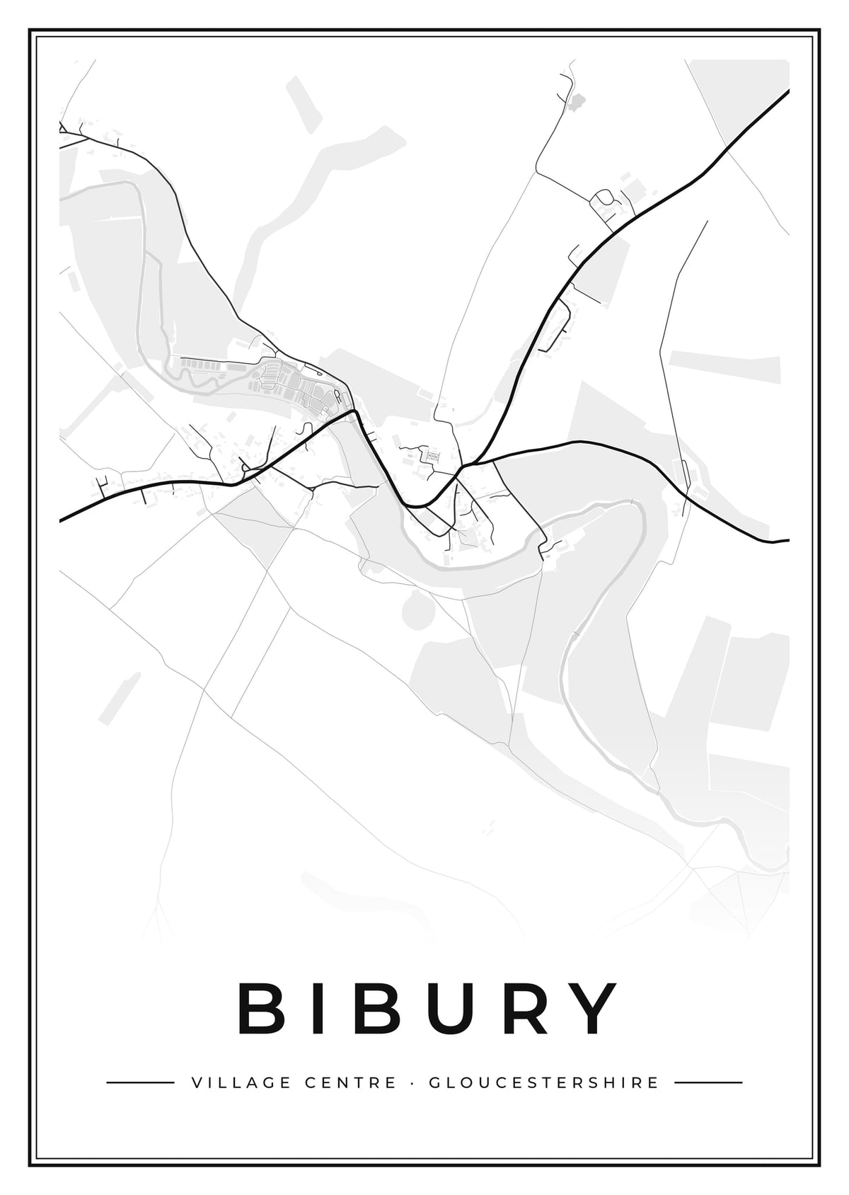 Street map poster of Bibury village centre, Gloucestershire