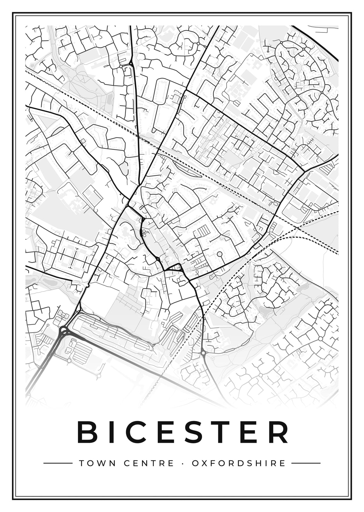 Street map poster of Bicester town centre, Oxfordshire