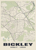 Heritage street map poster of Bickley, Bromley, London