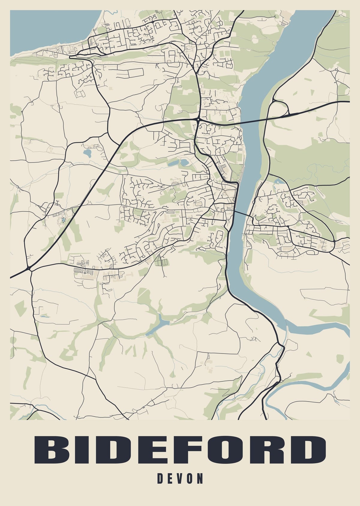 Street map poster of Bideford, Devon
