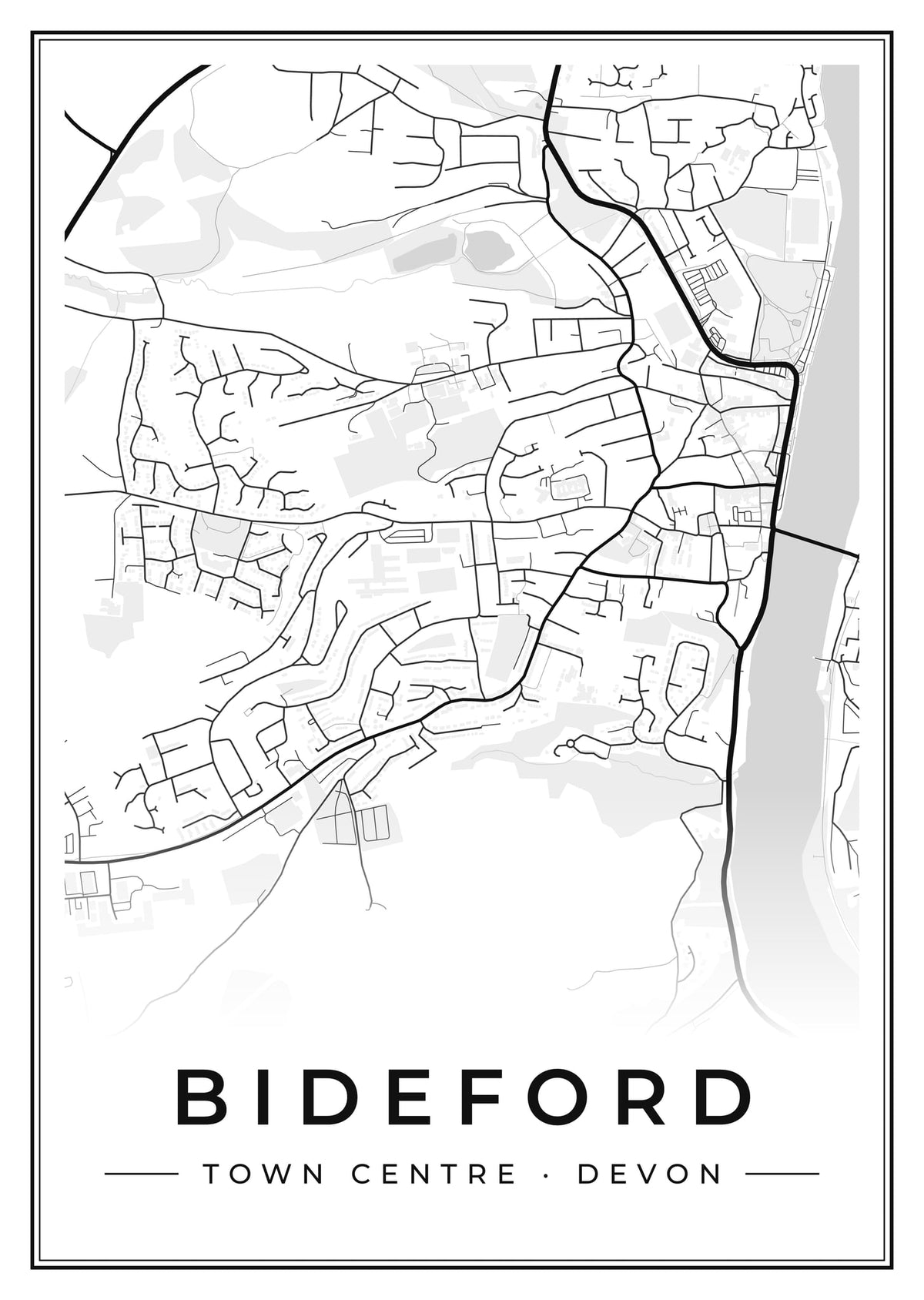Street map poster of Bideford town centre, Devon