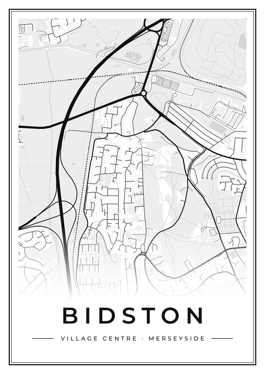 Street map poster of Bidston village centre, Merseyside