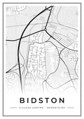 Street map poster of Bidston village centre, Merseyside