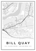 Street map poster of Bill Quay village centre, Tyne and Wear