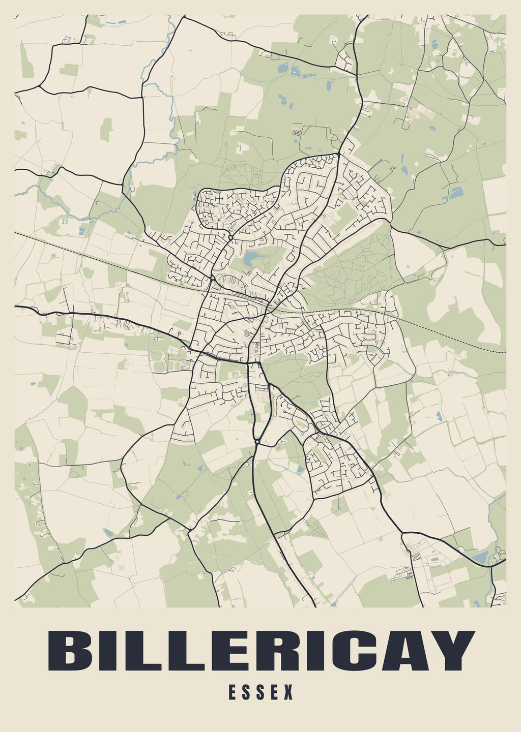 Street map poster of Billericay, Essex