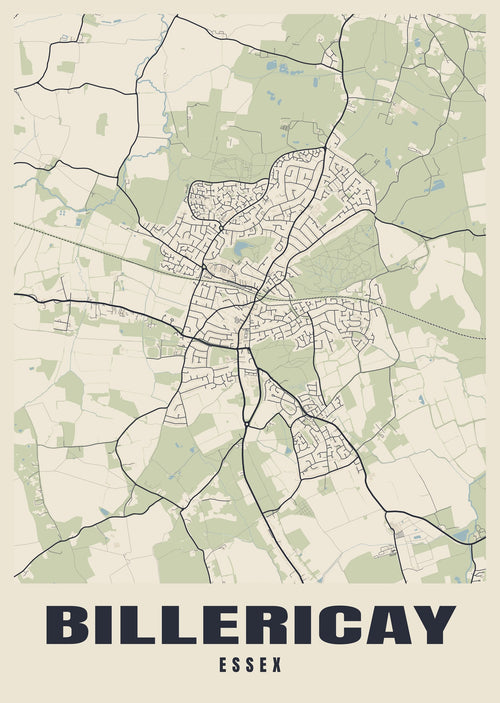 Street map poster of Billericay, Essex
