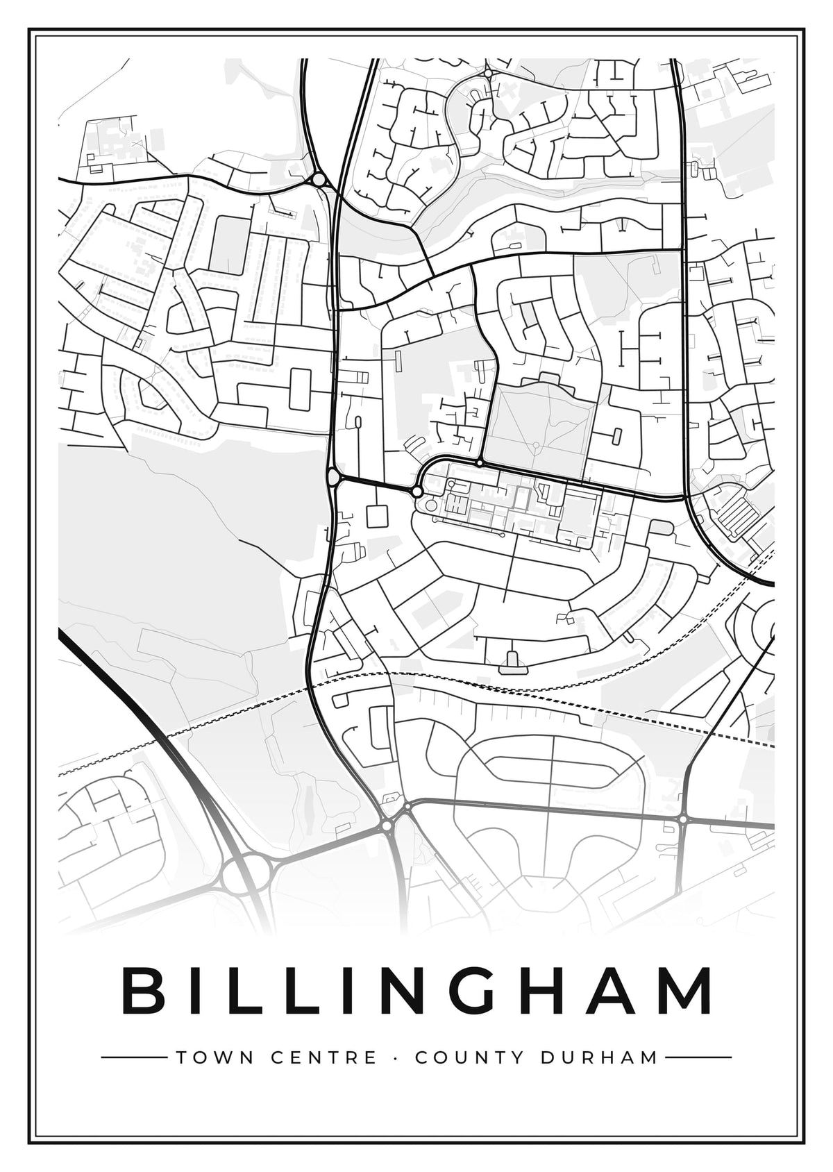 Street map poster of Billingham town centre, County Durham