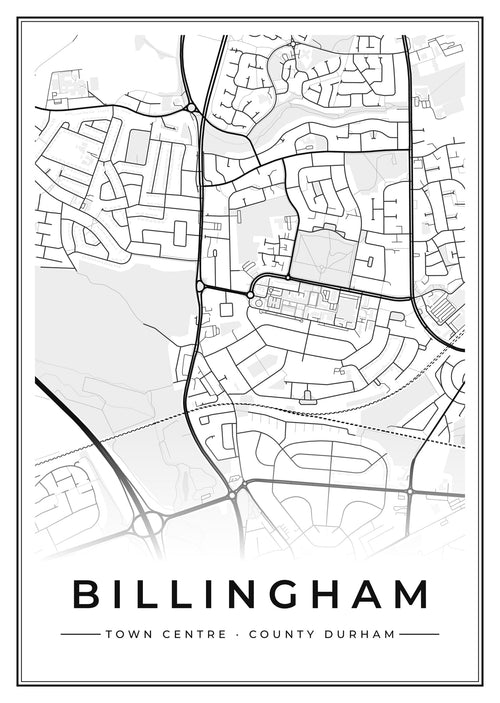 Street map poster of Billingham town centre, County Durham