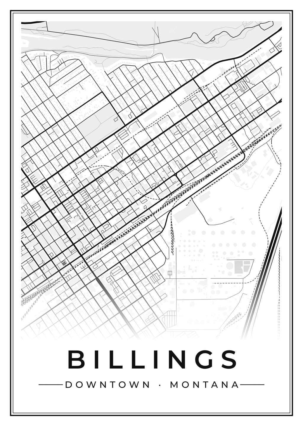 Street map poster of downtown Billings, Montana