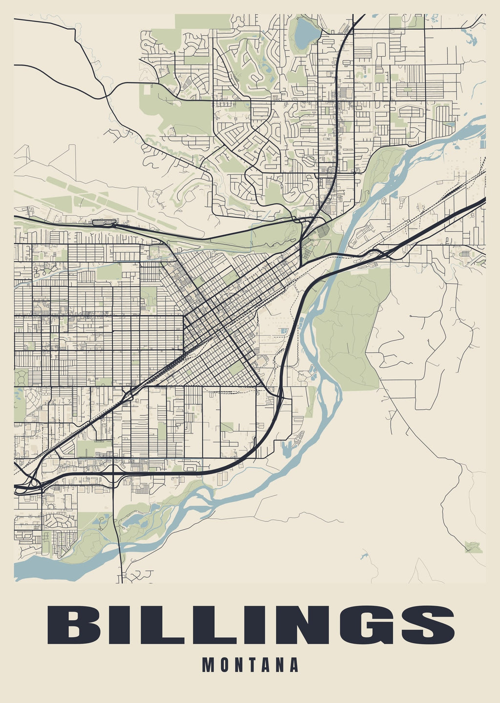 Street map poster of Billings, Montana