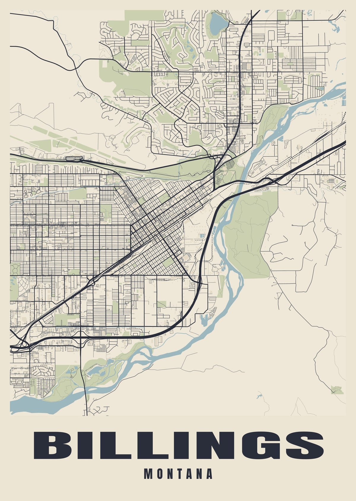 Street map poster of Billings, Montana