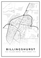 Street map poster of Billingshurst village centre, West Sussex