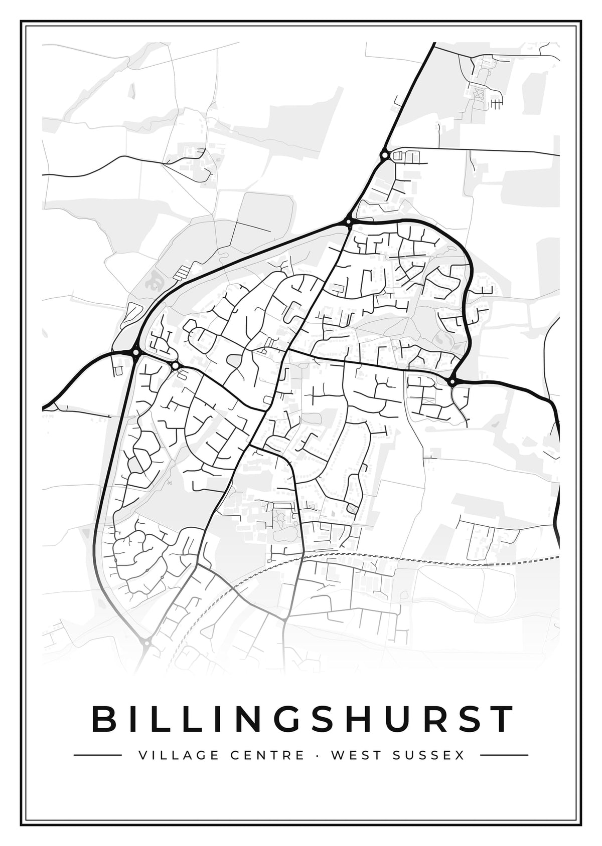 Street map poster of Billingshurst village centre, West Sussex