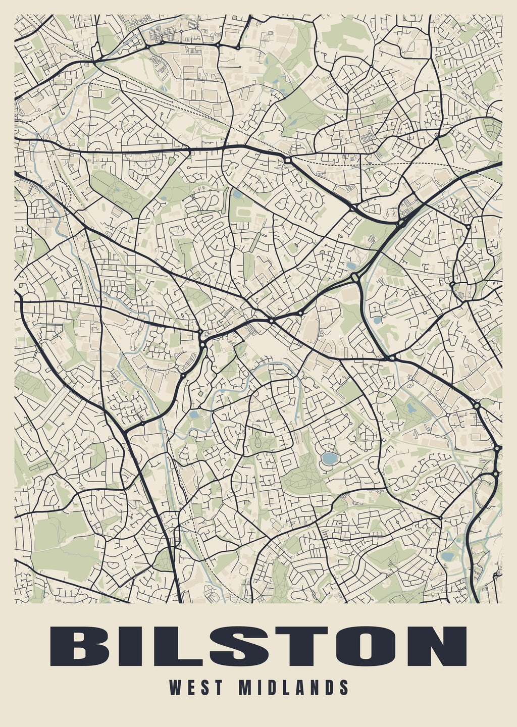 Street map poster of Bilston, West Midlands