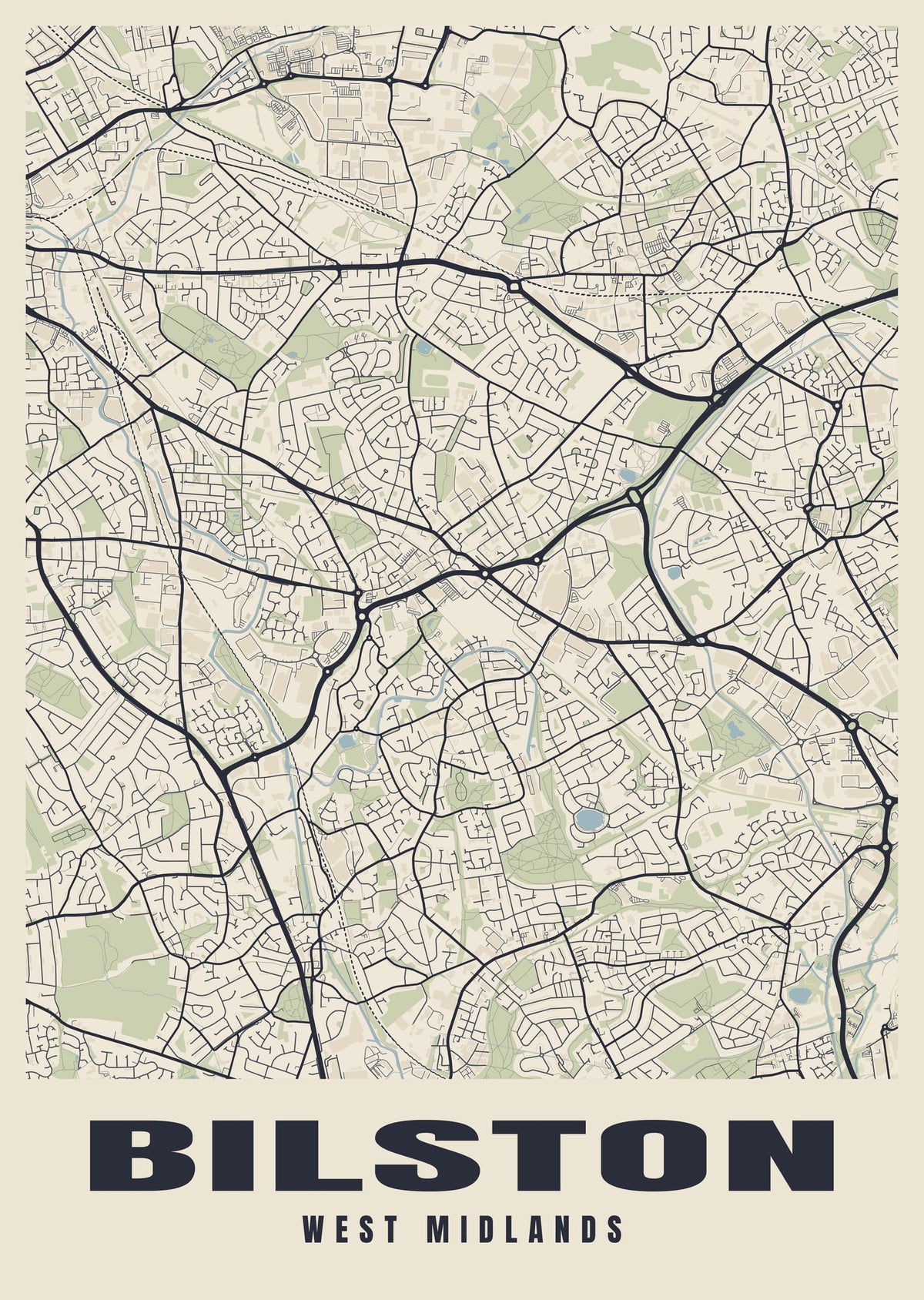 Street map poster of Bilston, West Midlands