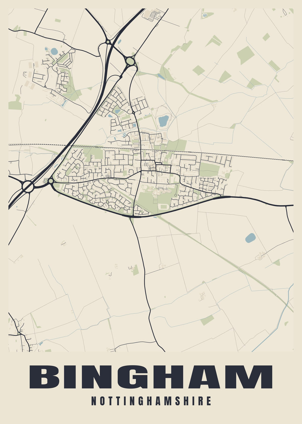 Street map poster of Bingham, Nottinghamshire