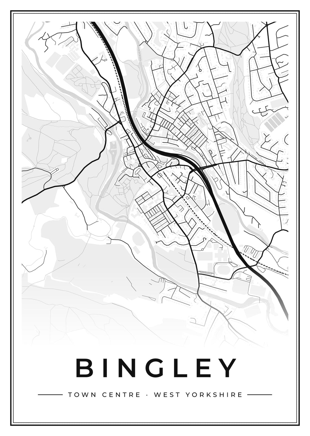 Street map poster of Bingley town centre, West Yorkshire