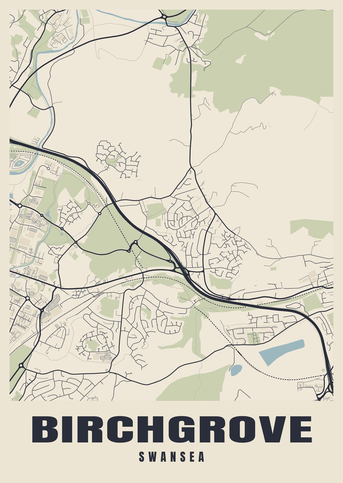 Street map poster of Birchgrove, Swansea