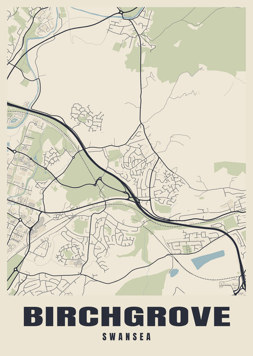 Street map poster of Birchgrove, Swansea