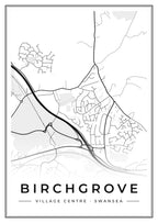 Street map poster of Birchgrove village centre, Swansea