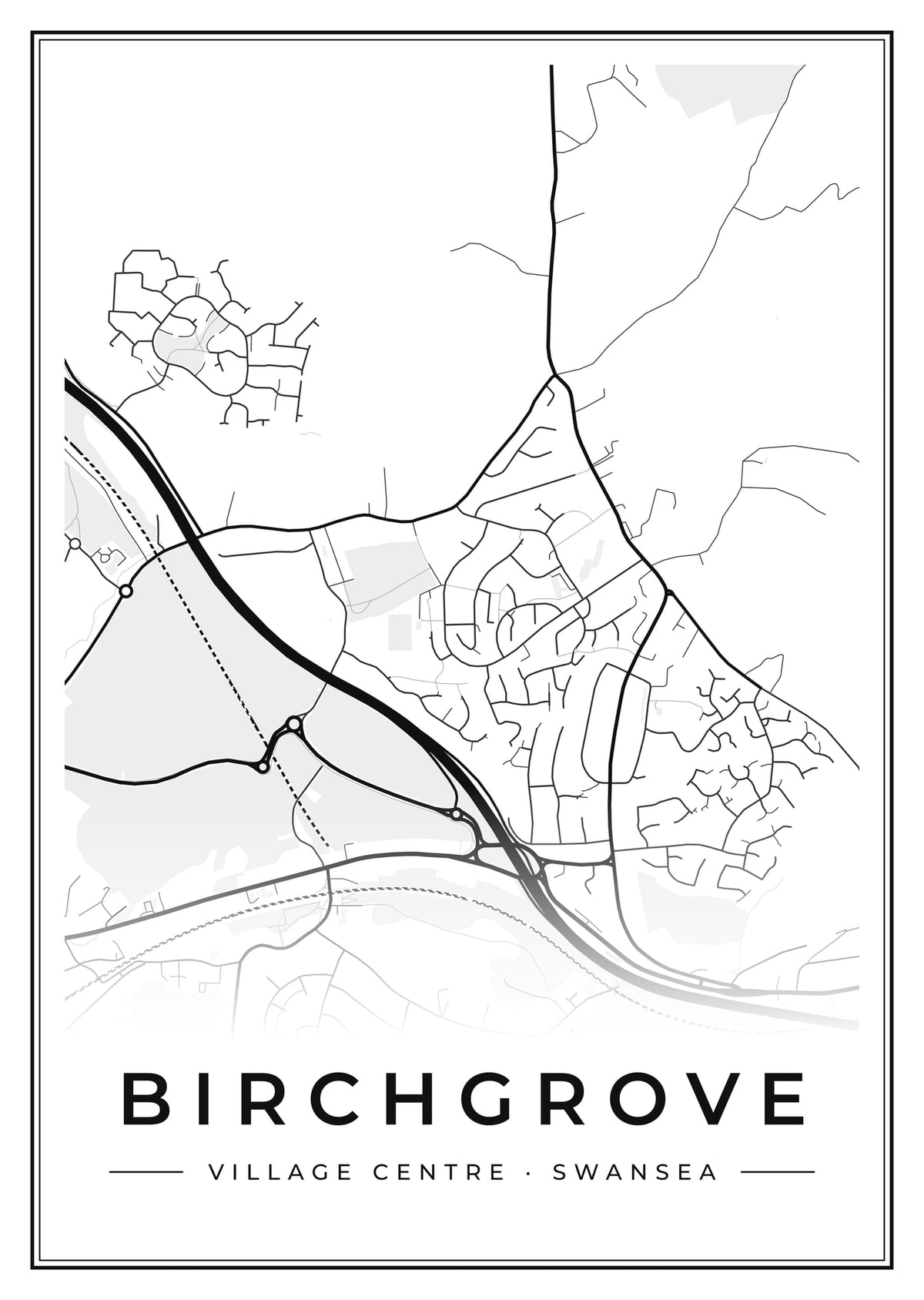 Street map poster of Birchgrove village centre, Swansea