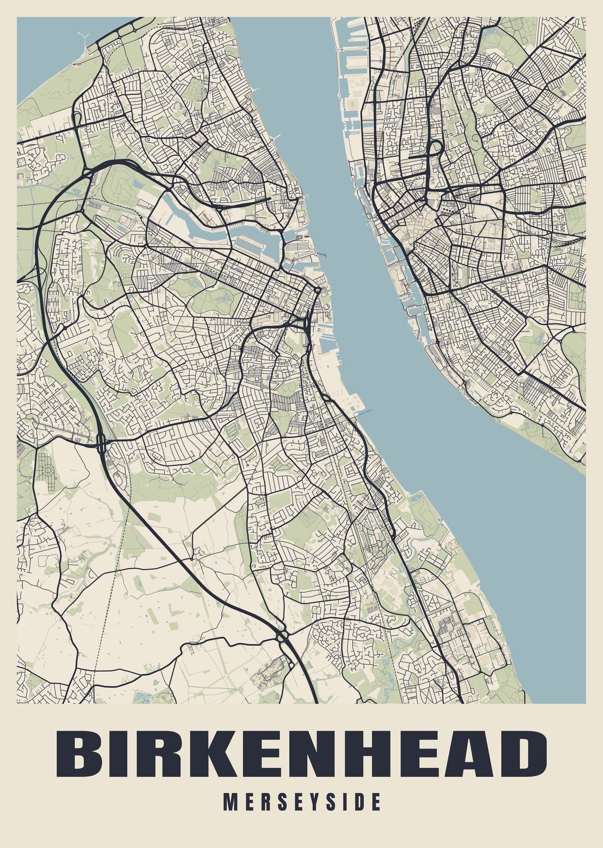 Street map poster of Birkenhead, Merseyside