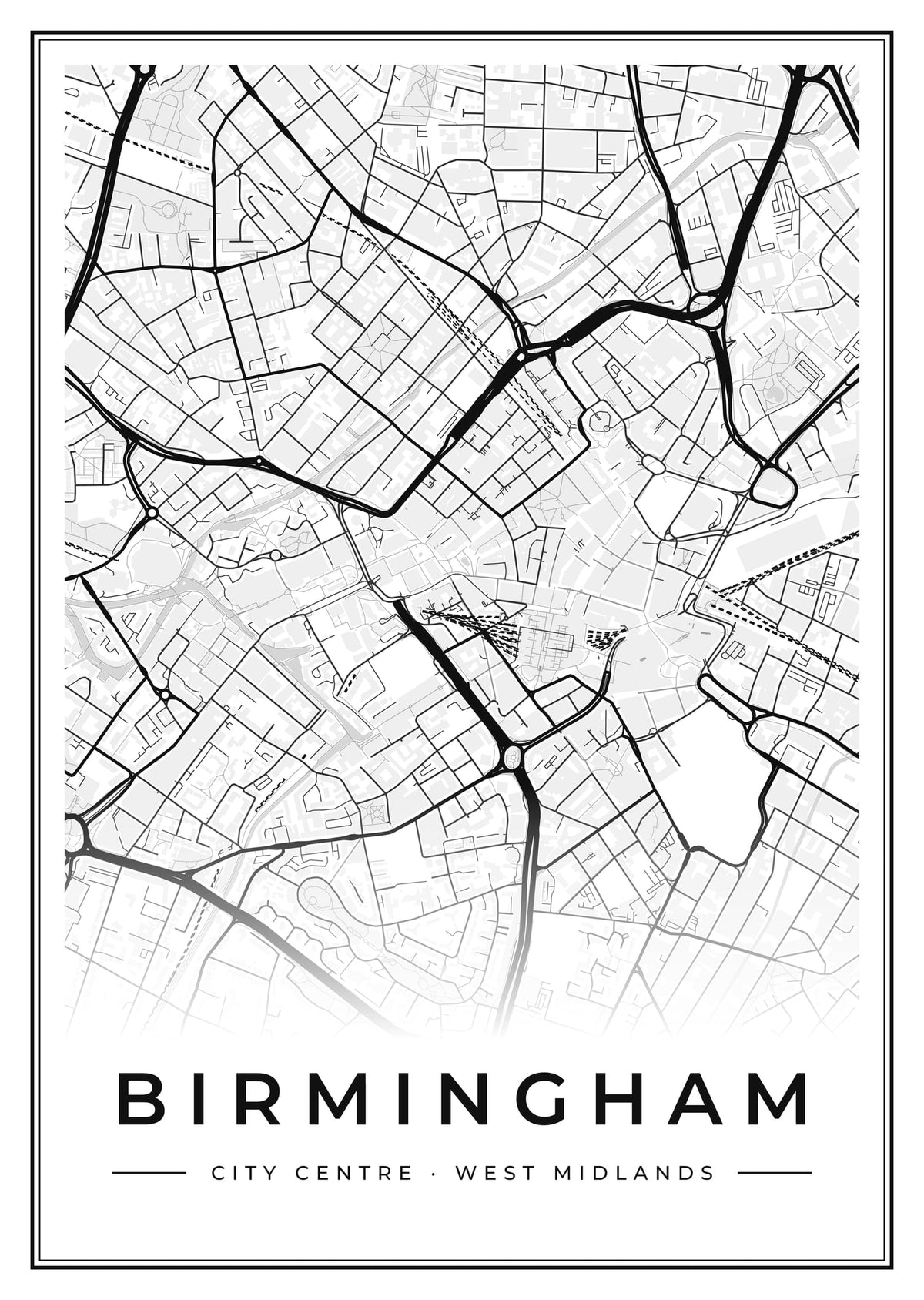 Street map poster of Birmingham city centre, West Midlands