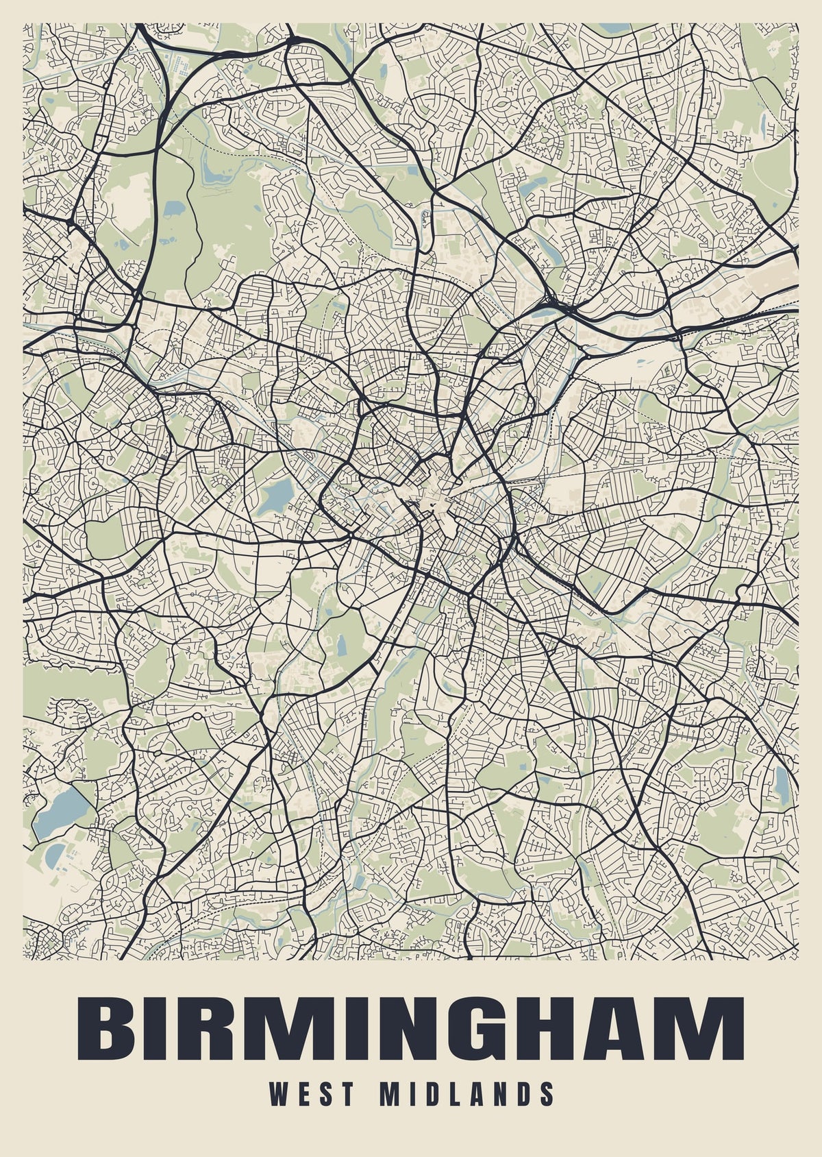 Street map poster of Birmingham, West Midlands