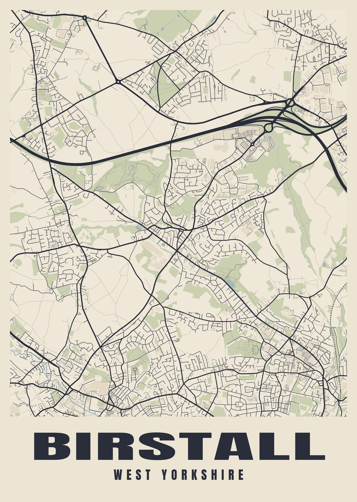Street map poster of Birstall, West Yorkshire