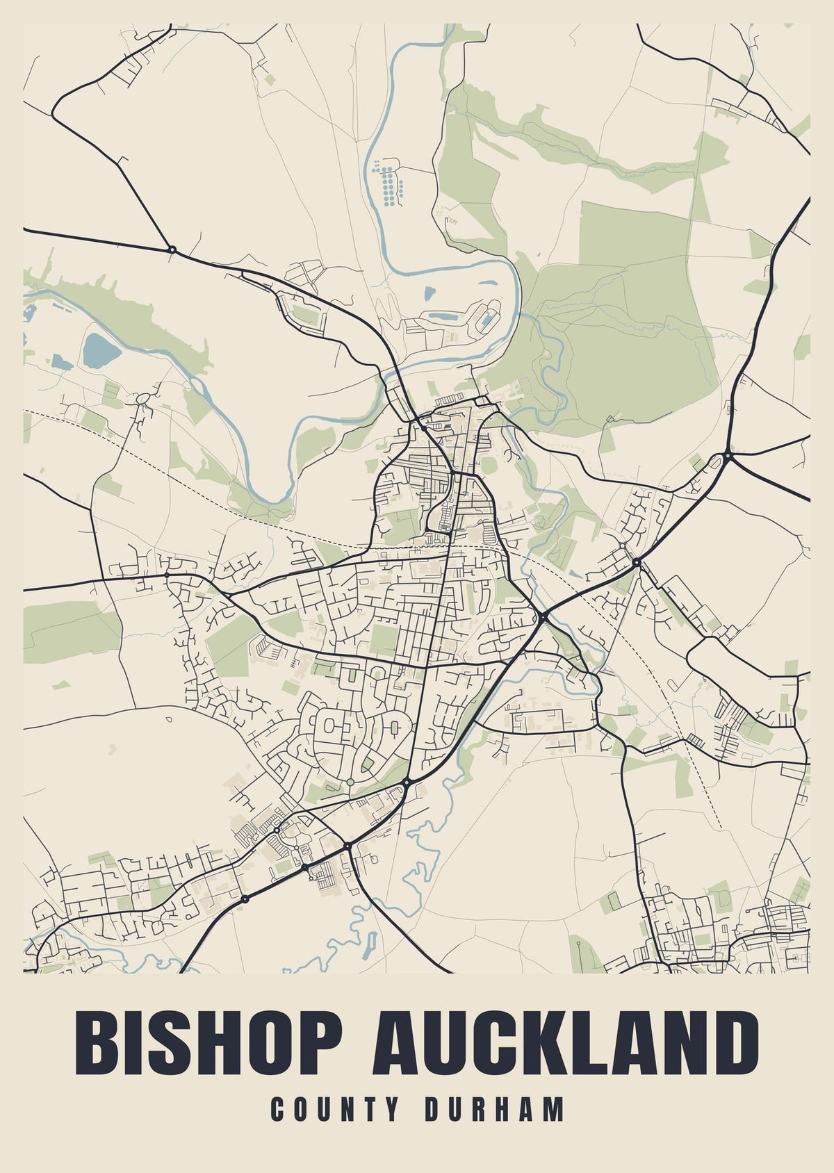 Street map poster of Bishop Auckland, County Durham
