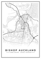 Street map poster of Bishop Auckland town centre, County Durham