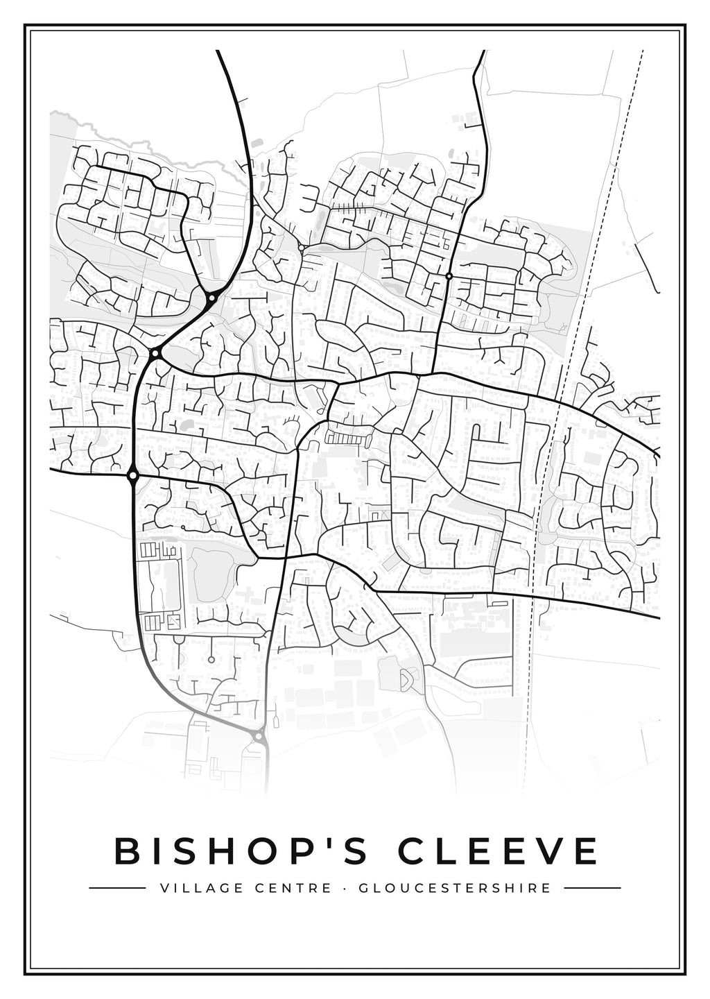 Street map poster of Bishop's Cleeve village centre, Gloucestershire