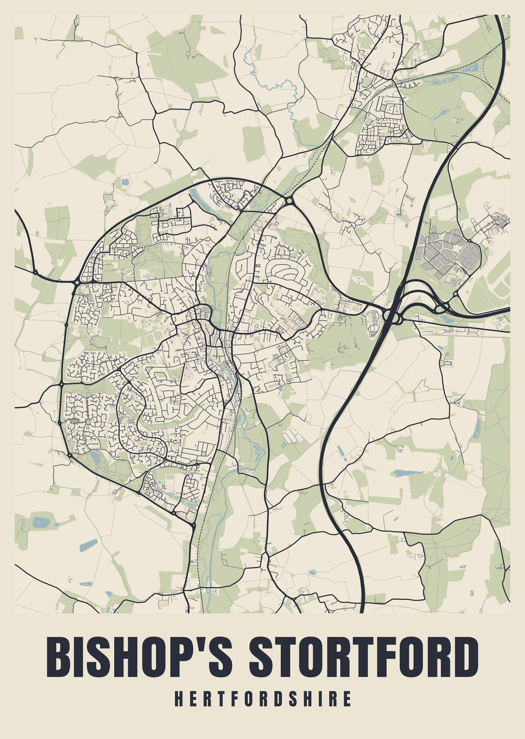 Street map poster of Bishop's Stortford, Hertfordshire