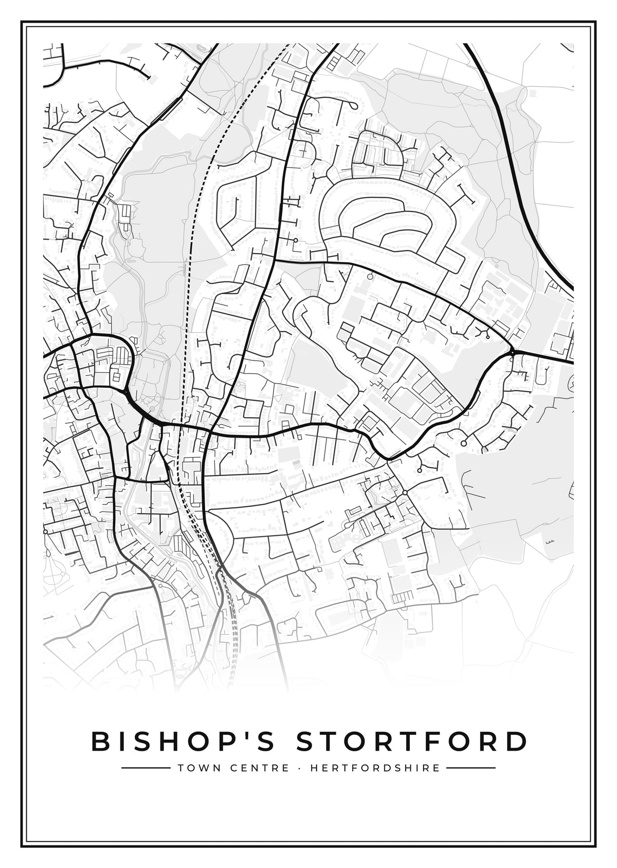 Street map poster of Bishop's Stortford town centre, Hertfordshire