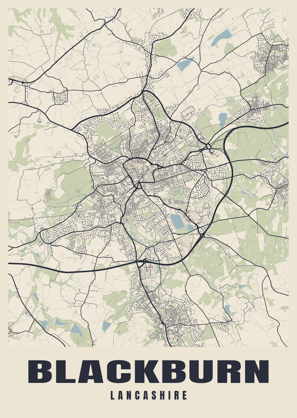 Street map poster of Blackburn, Lancashire