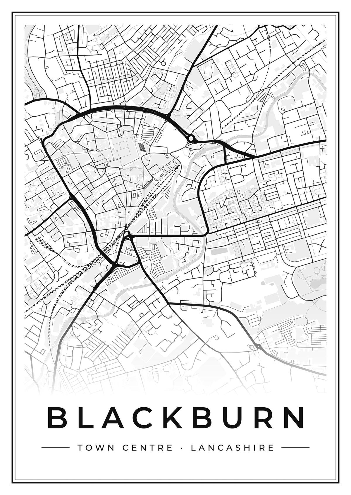 Street map poster of Blackburn town centre, Lancashire