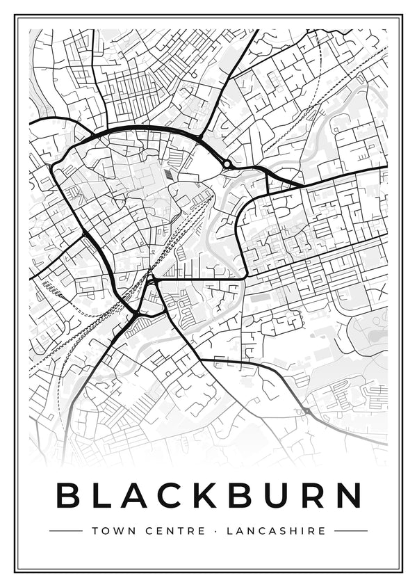 Blackburn Town Centre Street Map Poster