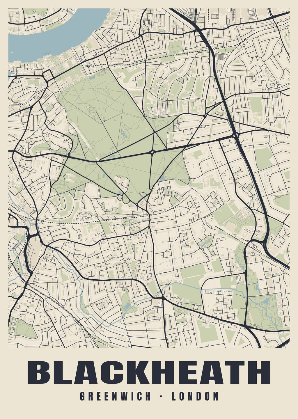 Heritage street map poster of Blackheath, Greenwich, London