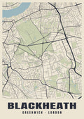Heritage street map poster of Blackheath, Greenwich, London