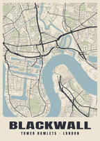 Heritage street map poster of Blackwall, Tower Hamlets, London