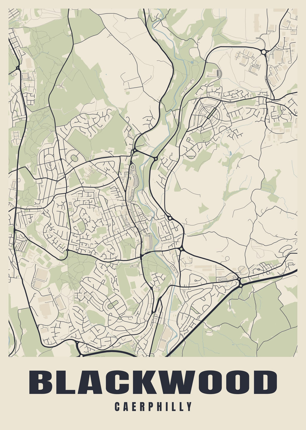 Street map poster of Blackwood, Caerphilly