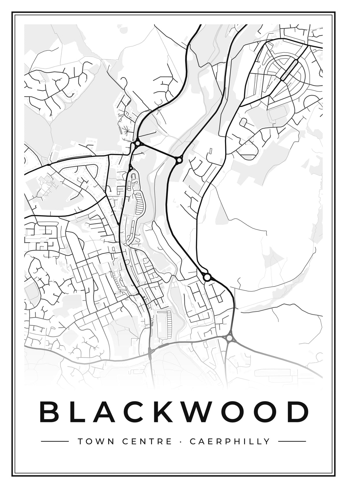 Street map poster of Blackwood town centre, Caerphilly