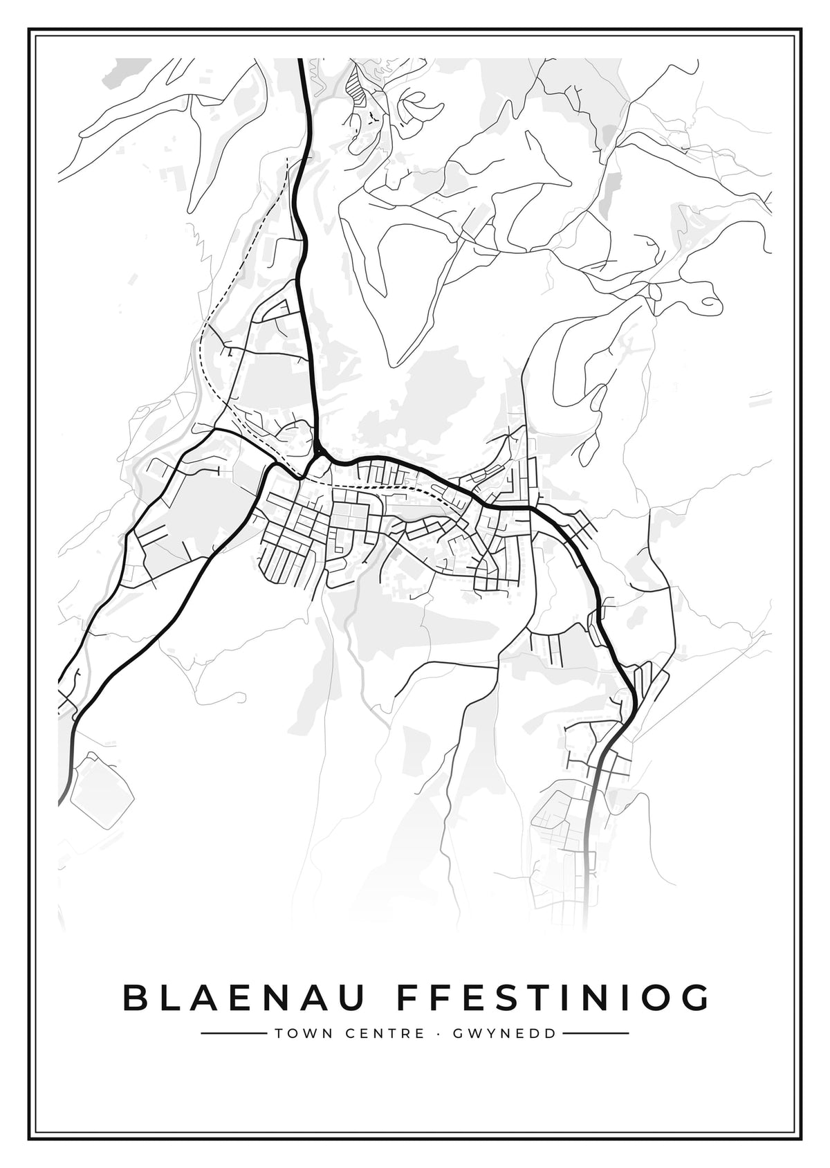 Street map poster of Blaenau Ffestiniog town centre, Gwynedd